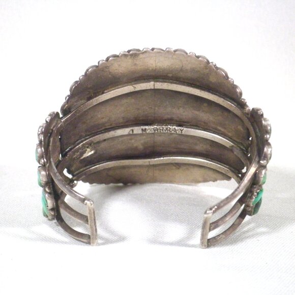 Vintage Cluster Navajo Turquoise Sterling Silver Cuff Bracelet Signed - Picture 4 of 8